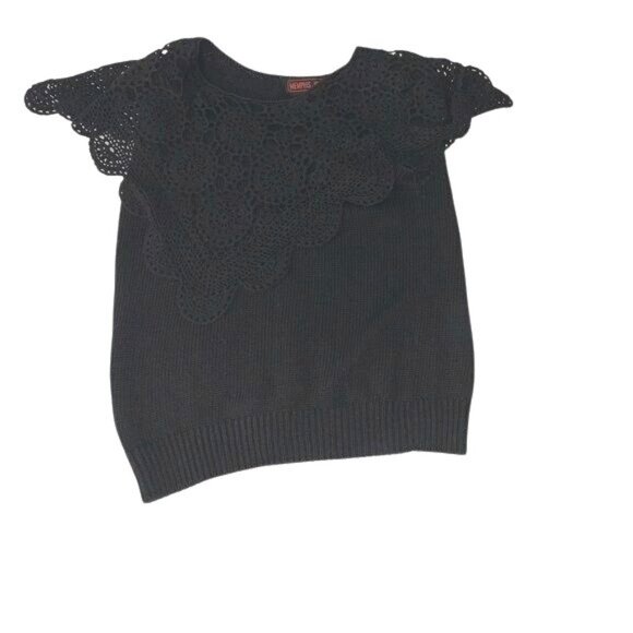 Black Sleeveless Sweater With Crochet Lace Detail Memphis Jones Womens Medium - Picture 1 of 6
